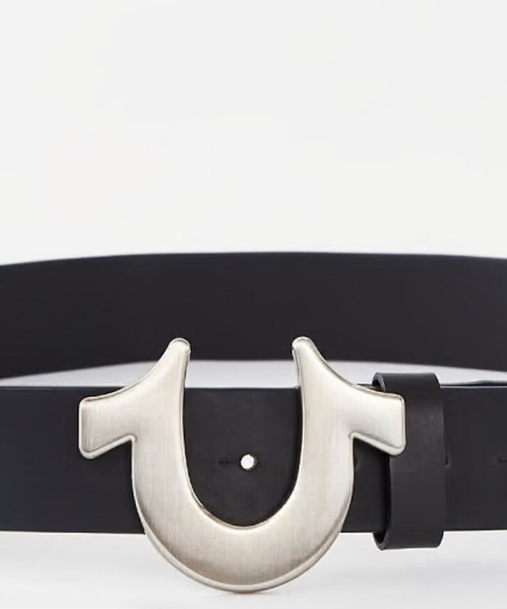 True Religion Mens Size 36 Belt Black Sage Heavy weight Horseshoe buckle exped.